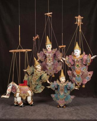 Magnifico Set Completo 5 Marionette Birmane Artigi
