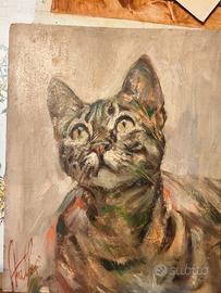 Luigi Anelli - olio su tavola gatto