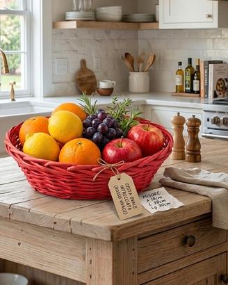 Cesta ovale intrecciato color rosso in vimini come