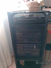 compatto stereo aiwa con mobiletto legno e vetro