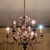 Lampadario anni 70 in legno metallo e cristallo