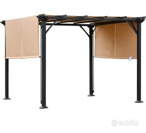 Pergola Gazebo con tende in acciaio 3x3 m Beige