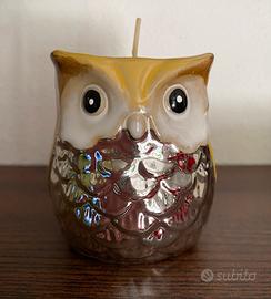 Gufo Porta candela Ceramica Smaltata + Tea Light