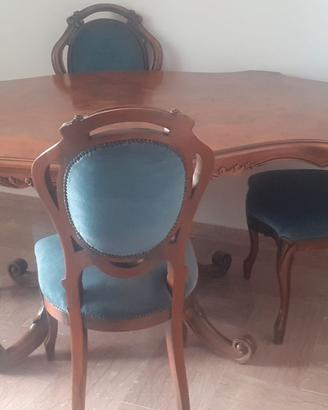 Tavolo soggiorno in legno noce con n.4 sedie