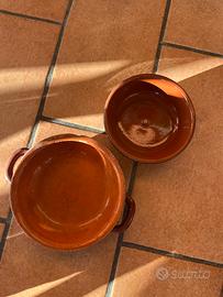 Coppia tegamini vintage in terracotta smaltata