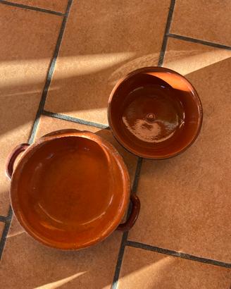 Coppia tegamini vintage in terracotta smaltata