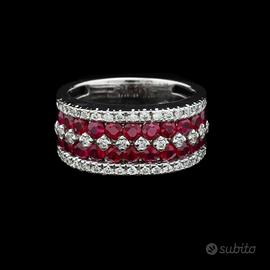 ANELLO A FASCIA IN ORO 18KT CON BRILLANTI E RUBINI