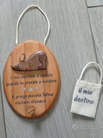 Sacchetto Porta dentino in cotone, supporto legno