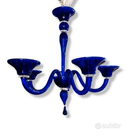 Lampadario in vetro di Murano blu 5 luci Sylcom