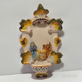 Acquasantiera Maiolica C. Carriero Grottaglie '900