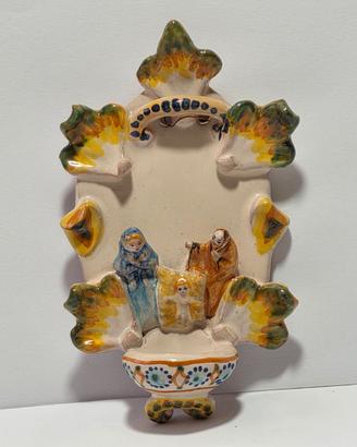 Acquasantiera Maiolica C. Carriero Grottaglie '900