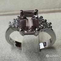 ANELLO ORO BIANCO 18kt. DIAMANTI E MORGANITE