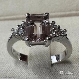 ANELLO ORO BIANCO 18kt. DIAMANTI E MORGANITE