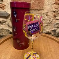 Bicchiere Vino fatto a mano "Birthday Girl"