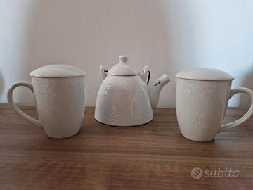 Set da Tè "Naturte" in Ceramica Bianca - 3 Pezzi