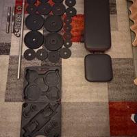 Set manubri, bilanciere con pesi e panca
