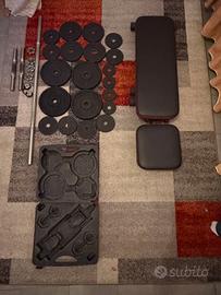 Set manubri, bilanciere con pesi e panca