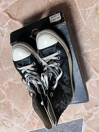 Converse alte donna in pelle nera ricamata