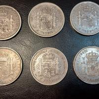 Lotto di 6 Monete in Argento 5 Pesetas