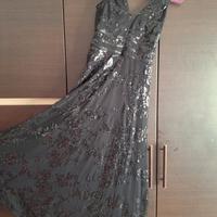 Vestito elegante nero rose di strass scollo a V
