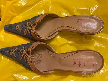 Scarpa vintage in pelle e tessuto jeans