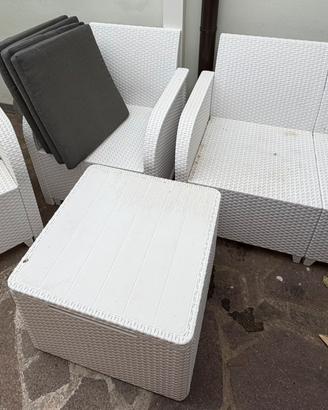 Set tavolo, 6 sedie e divanetti da esterno bianchi
