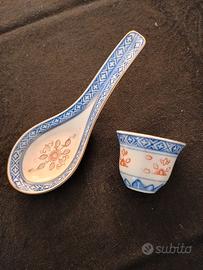 Porcellana cinese Cucchiaio e Tazzina da sakè 