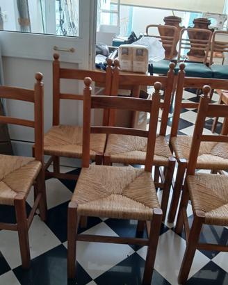 6 sedie in paglia e legno