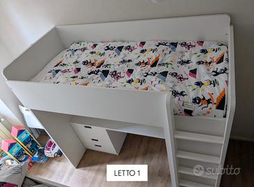 LETTO A SOPPALCO CON SCRIVANIA E ARMADIO INTEGRATI