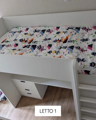 LETTO A SOPPALCO CON SCRIVANIA E ARMADIO INTEGRATI