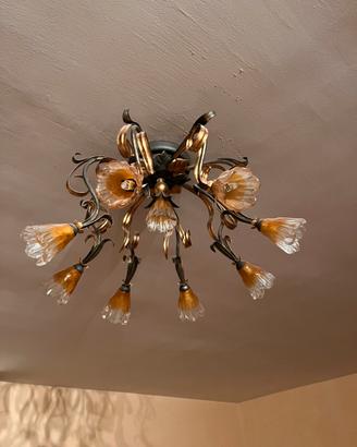 Lampadario +3 applique ferro battuto vetro Murano