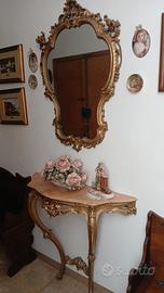 consolle specchio e tavolino in marmo rosa