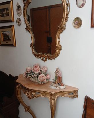 consolle specchio e tavolino in marmo rosa