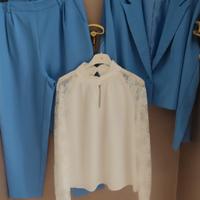  tailleur donna pantalone azzurro e camicia b