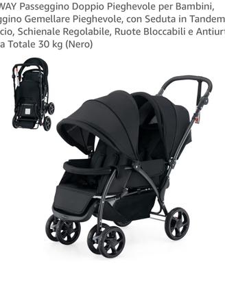 Passeggino Doppio Pieghevole per Bambini NUOVO