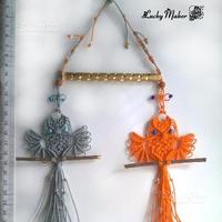 Coppia di Gufi con ali Intrecci di corda a macrame