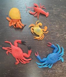 Lotto 5 crostacei, granchi paguro giocattolo