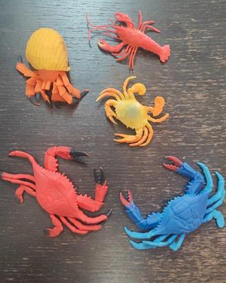 Lotto 5 crostacei, granchi paguro giocattolo