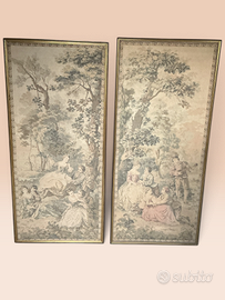 Coppia arazzi Jacquard vintage incorniciati