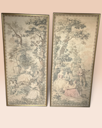 Coppia arazzi Jacquard vintage incorniciati