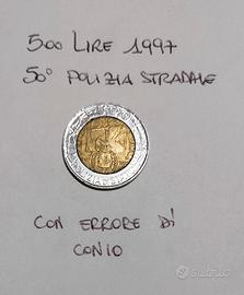 500 Lire 1997 con errore di conio