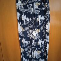 Pantaloni donna estivi gamba larga, blu a fiori bi