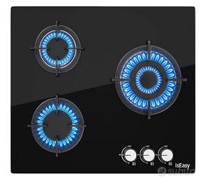 Piano cottura 3 fuochi gas in vetro