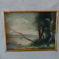 Piccolo paesaggio lacustre dipinto ad olio