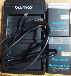 Caricabatt. e 2 batt. compatibili Nikon EN-EL14