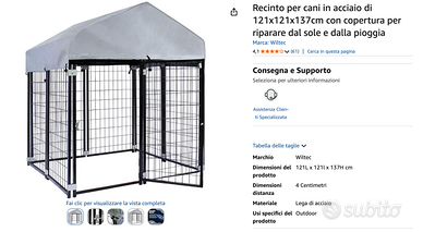 Recinto per cani in acciaio di 121x121x137cm NUOVO