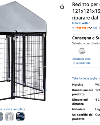 Recinto per cani in acciaio di 121x121x137cm NUOVO