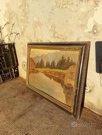 Quadro a olio 1942 Paesaggio alpino con cornice