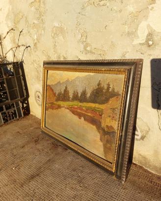 Quadro a olio 1942 Paesaggio alpino con cornice