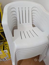 8 sedie bianche da esterno in resina nuove 